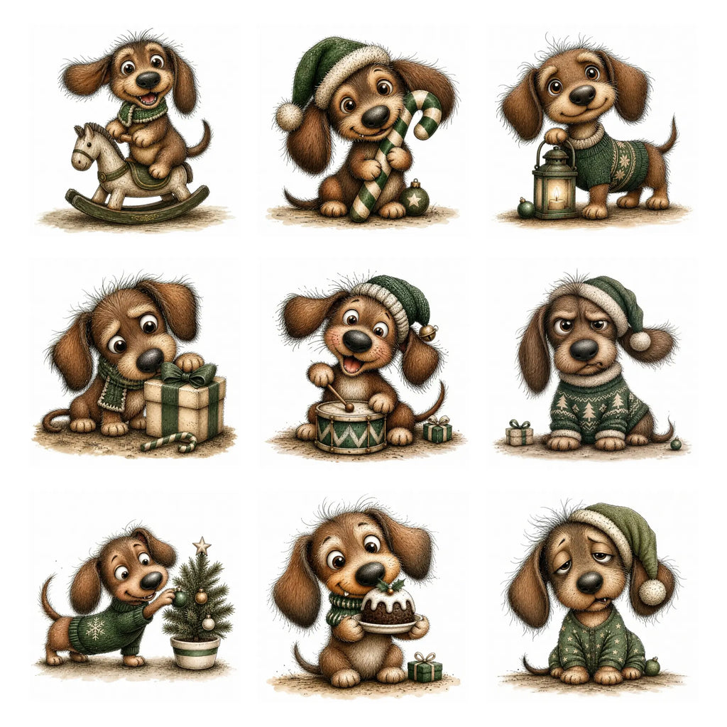 Green Christmas Dachshund Clipart