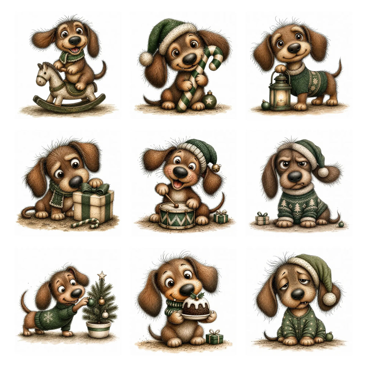 Green Christmas Dachshund Clipart