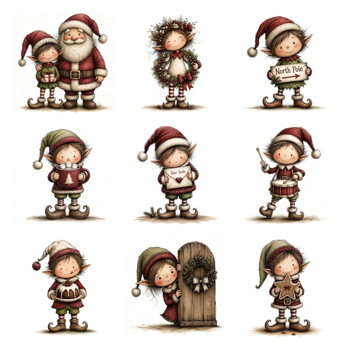 Burgundy Christmas Elf Clipart