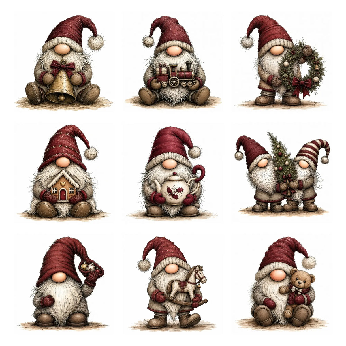 Burgundy Christmas Gnome Clipart