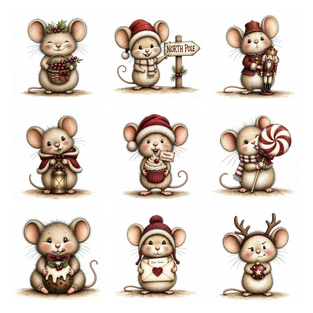 Burgundy Christmas Mouse Clipart