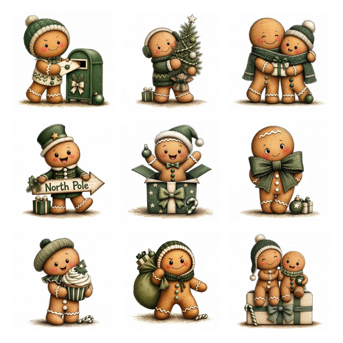 Green Christmas Gingerbread Clipart