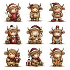 Burgundy Christmas Highland Cow Clipart