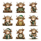 Green Christmas Highland Cow Clipart