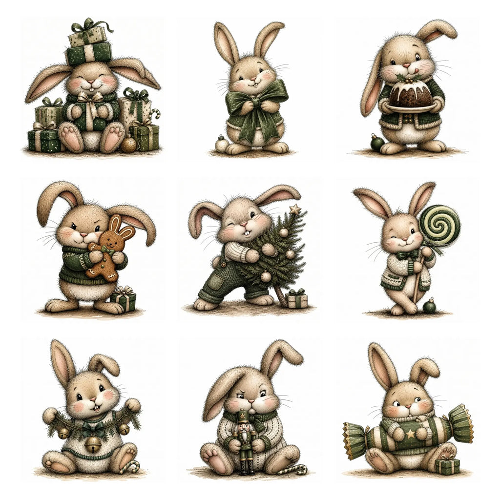 Green Christmas Bunny Clipart