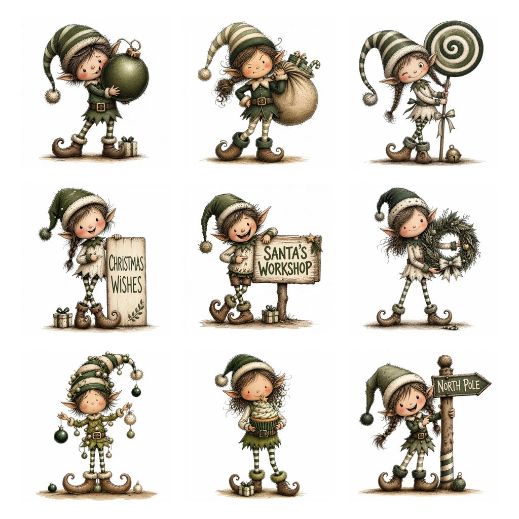 Green Christmas Elf Clipart