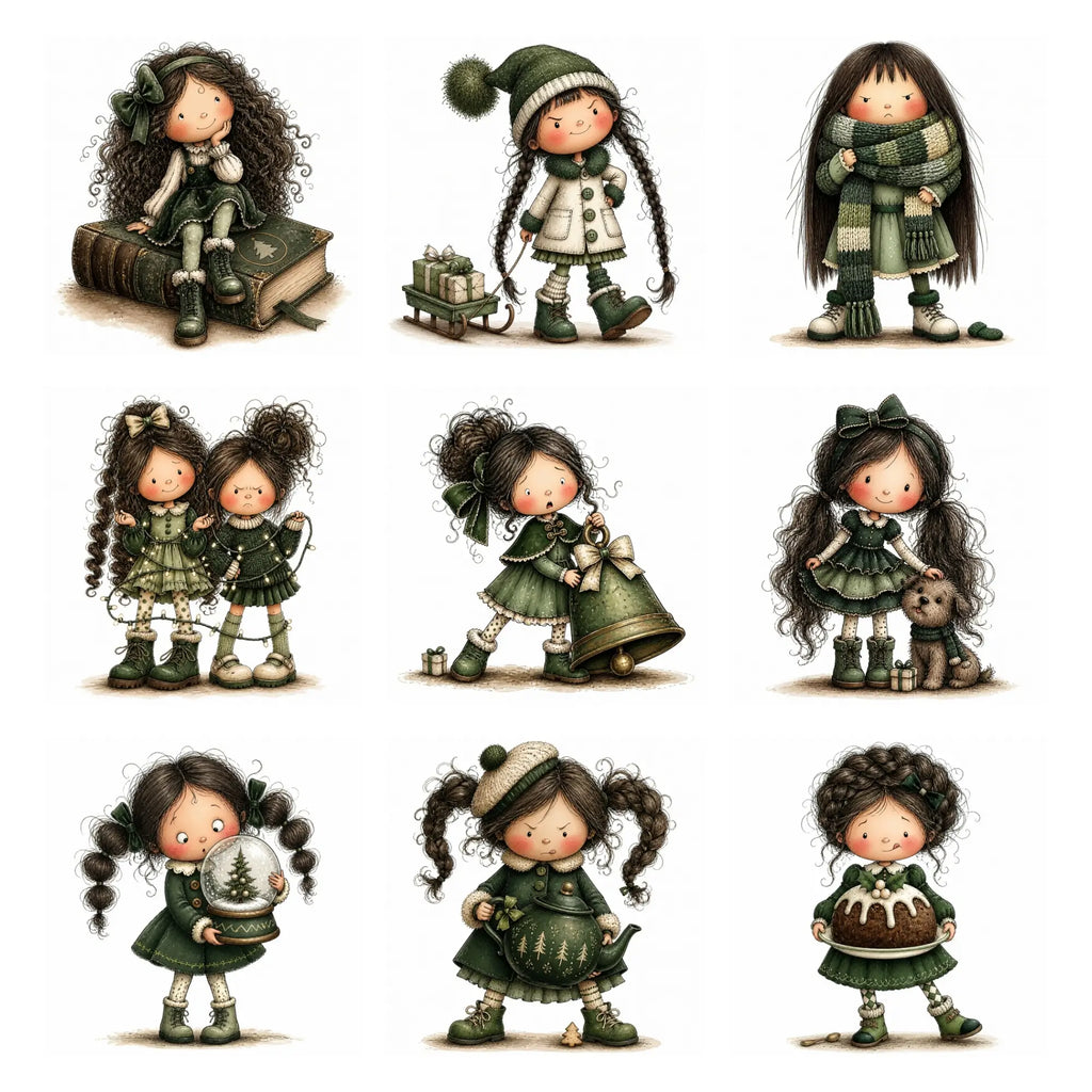 Green Christmas Girl Clipart