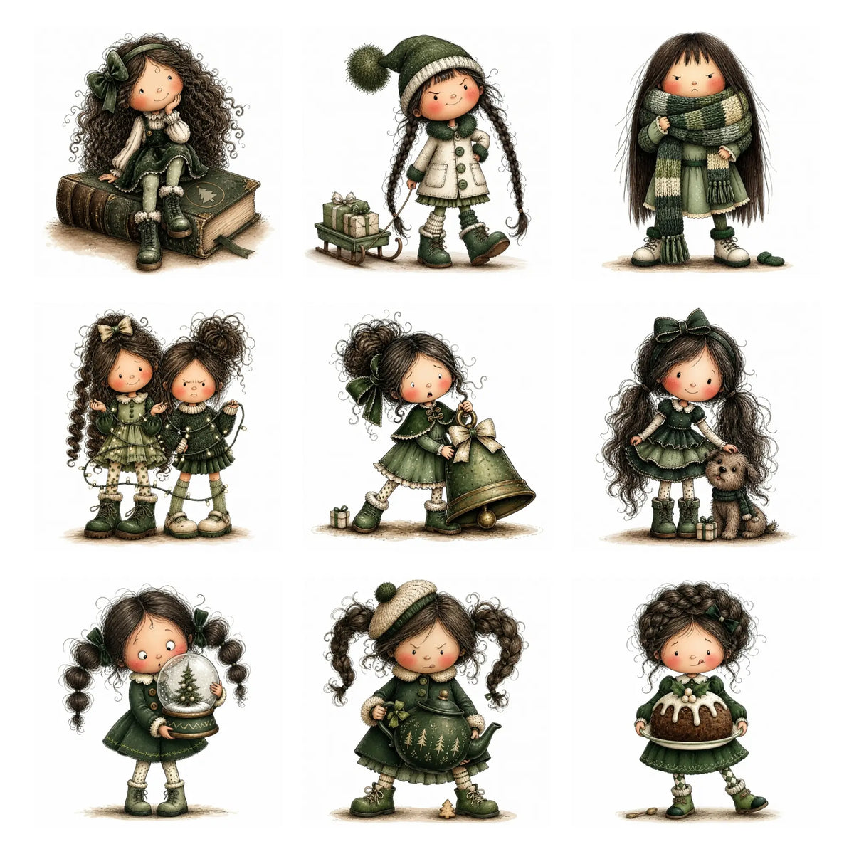 Green Christmas Girl Clipart
