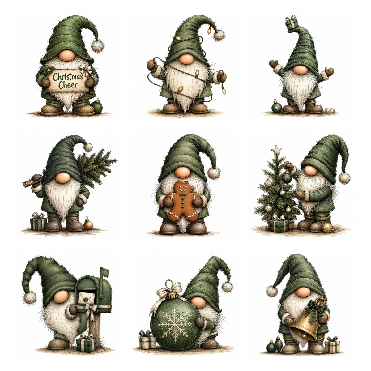 Green Christmas Gnome Clipart