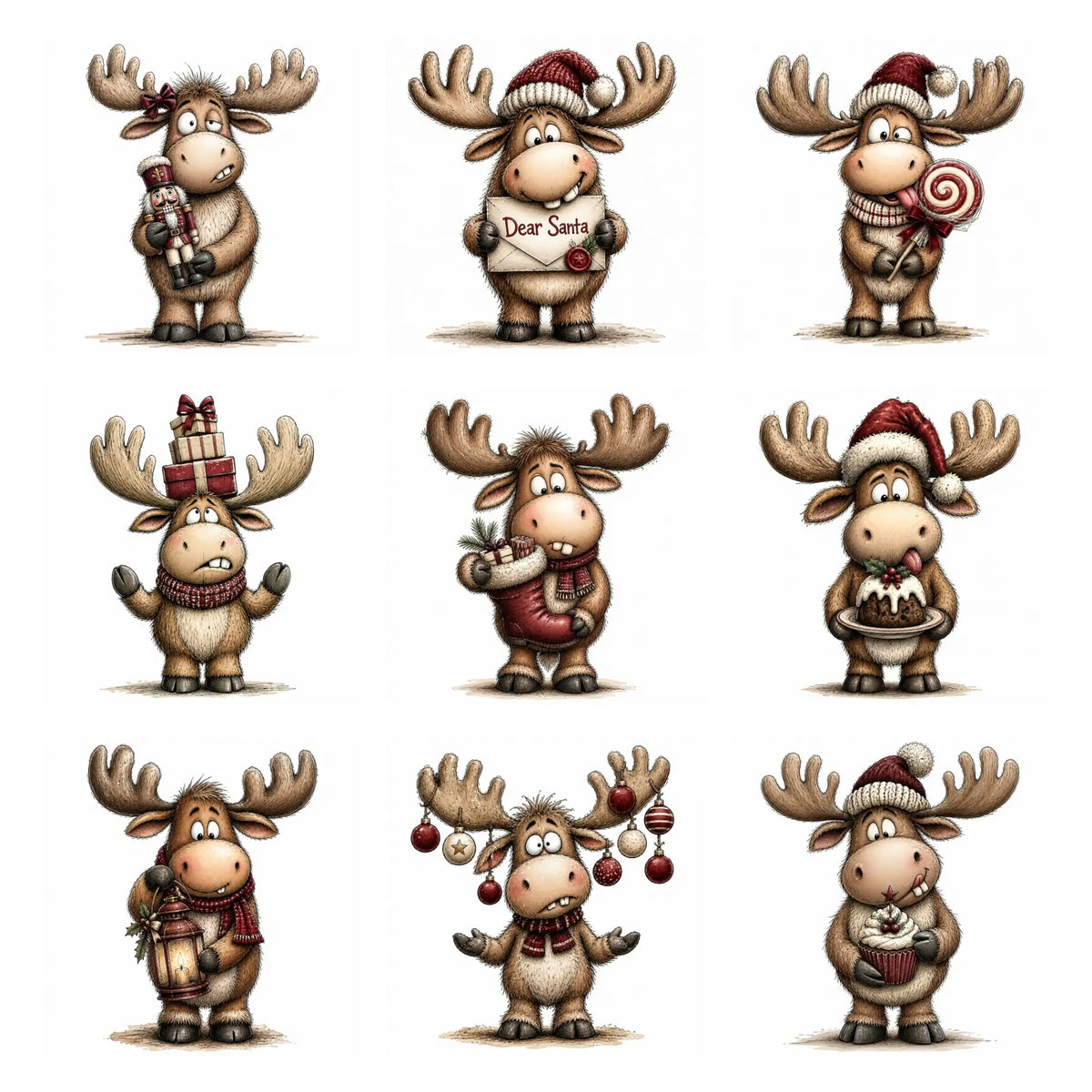 Burgundy Christmas Moose Clipart
