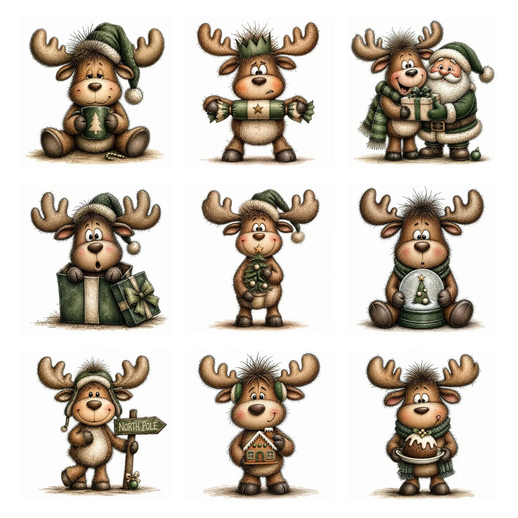 Green Christmas Moose Clipart