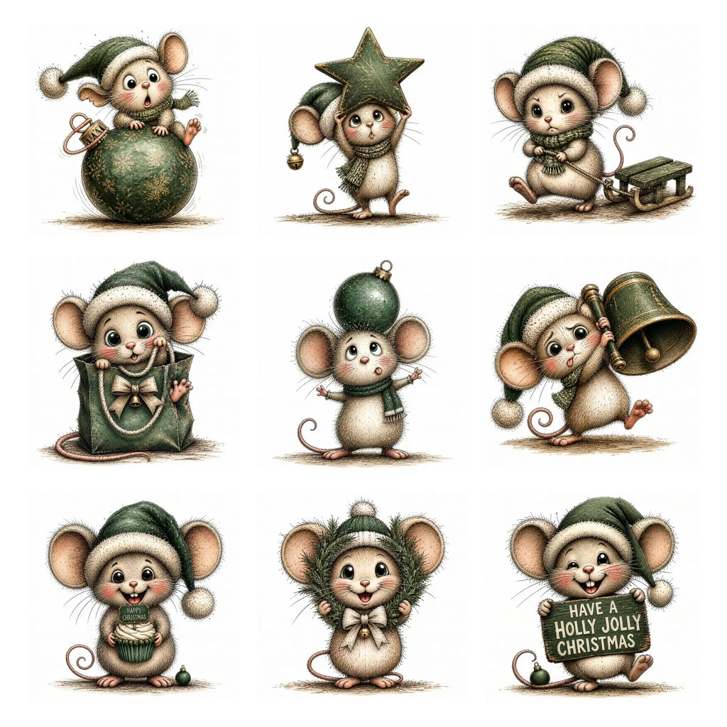 Green Christmas Mouse Clipart