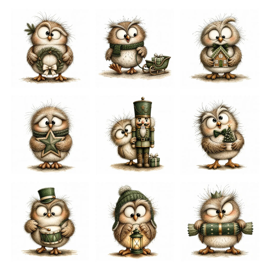 Green Christmas Owl Clipart
