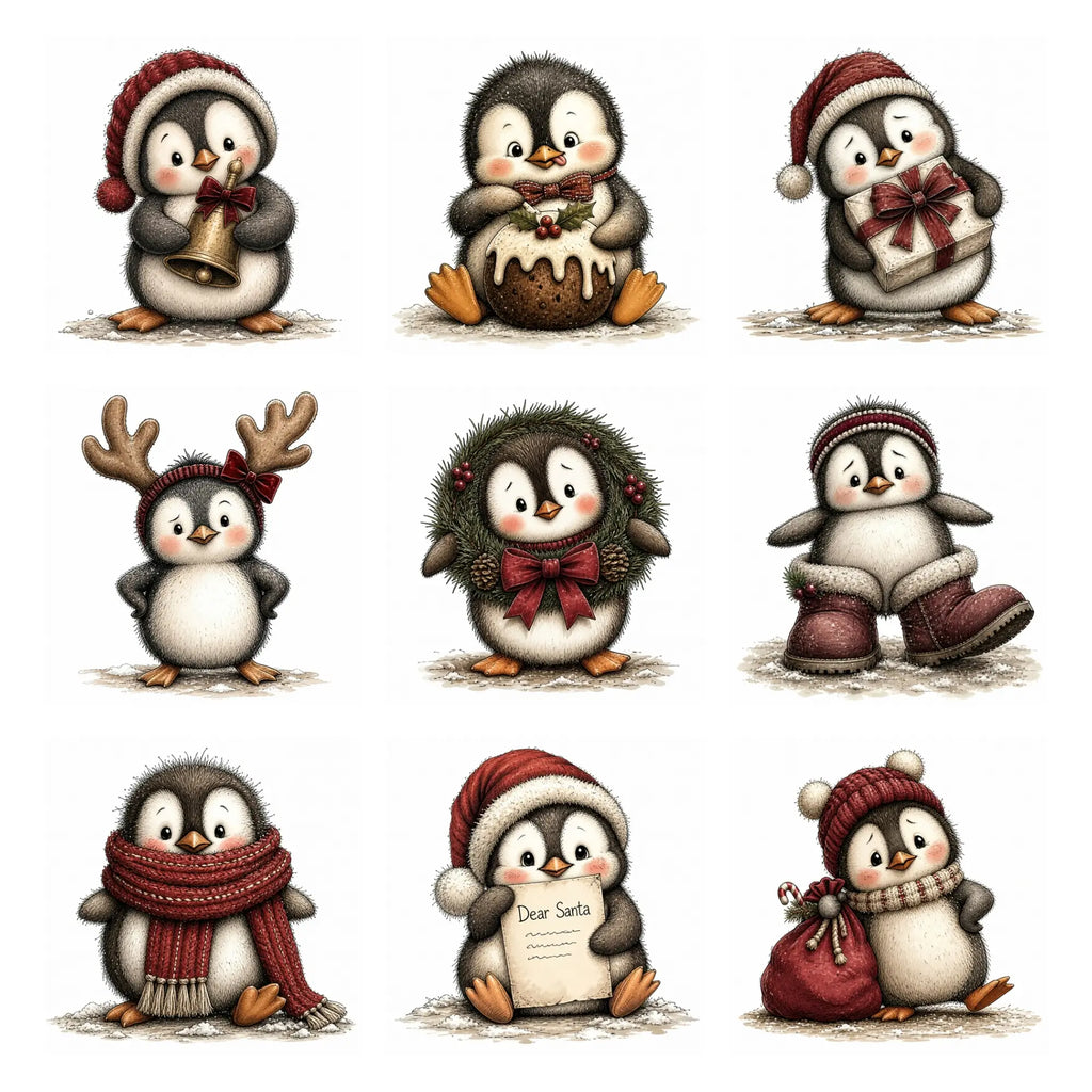 Burgundy Christmas Penguin Clipart