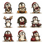 Burgundy Christmas Penguin Clipart