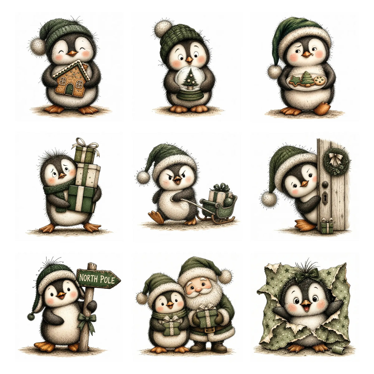 Green Christmas Penguin Clipart