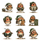 Green Christmas Robin Clipart