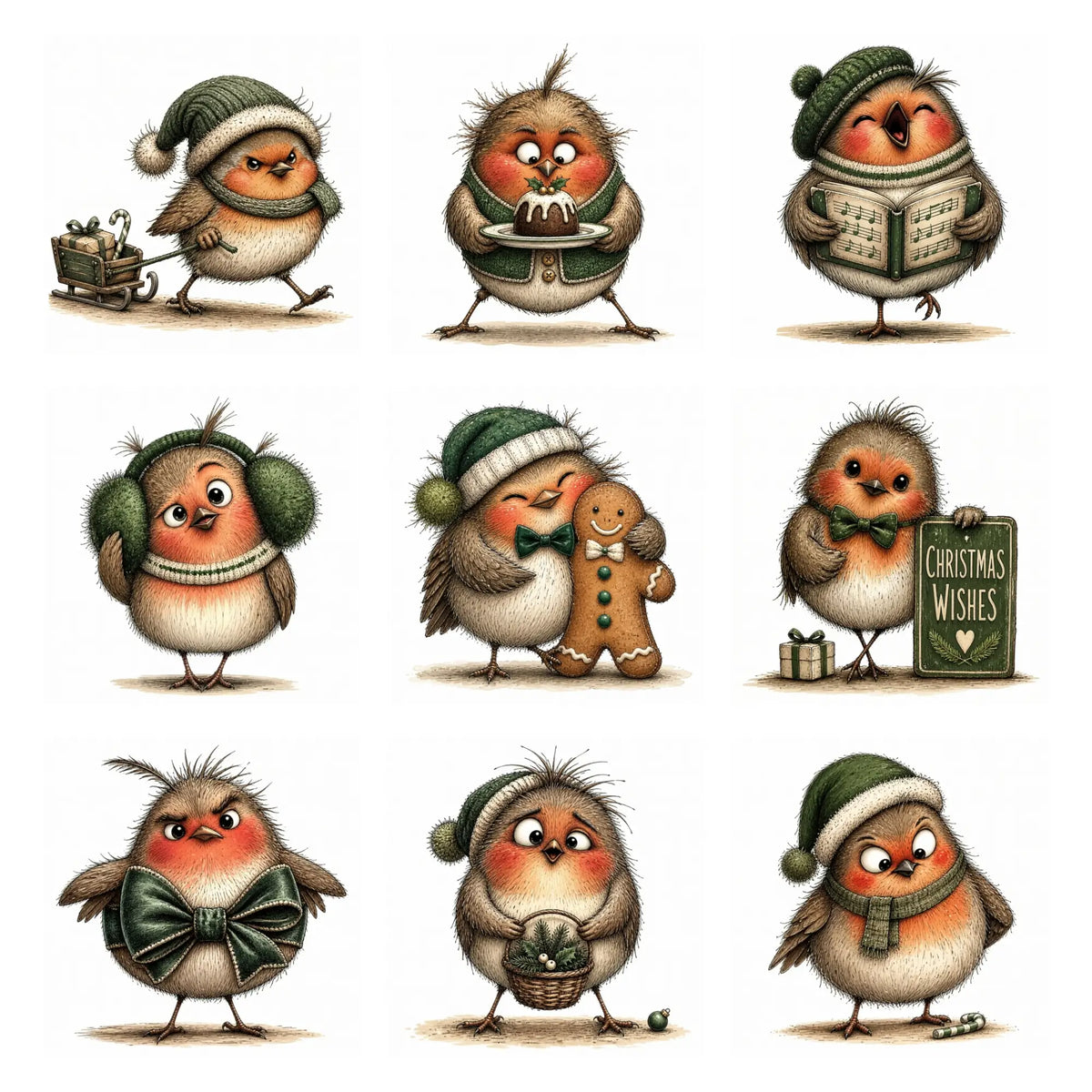 Green Christmas Robin Clipart