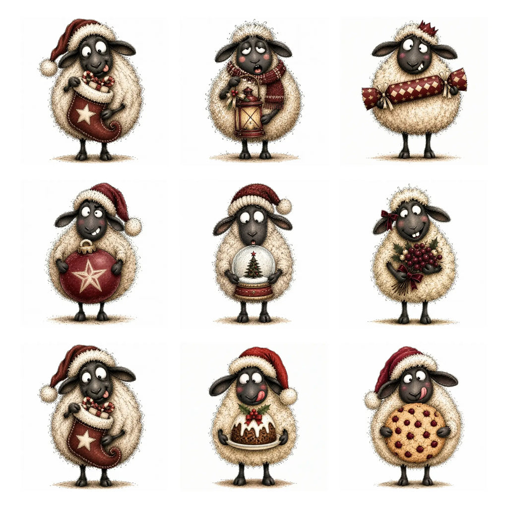 Burgundy Christmas Sheep Clipart