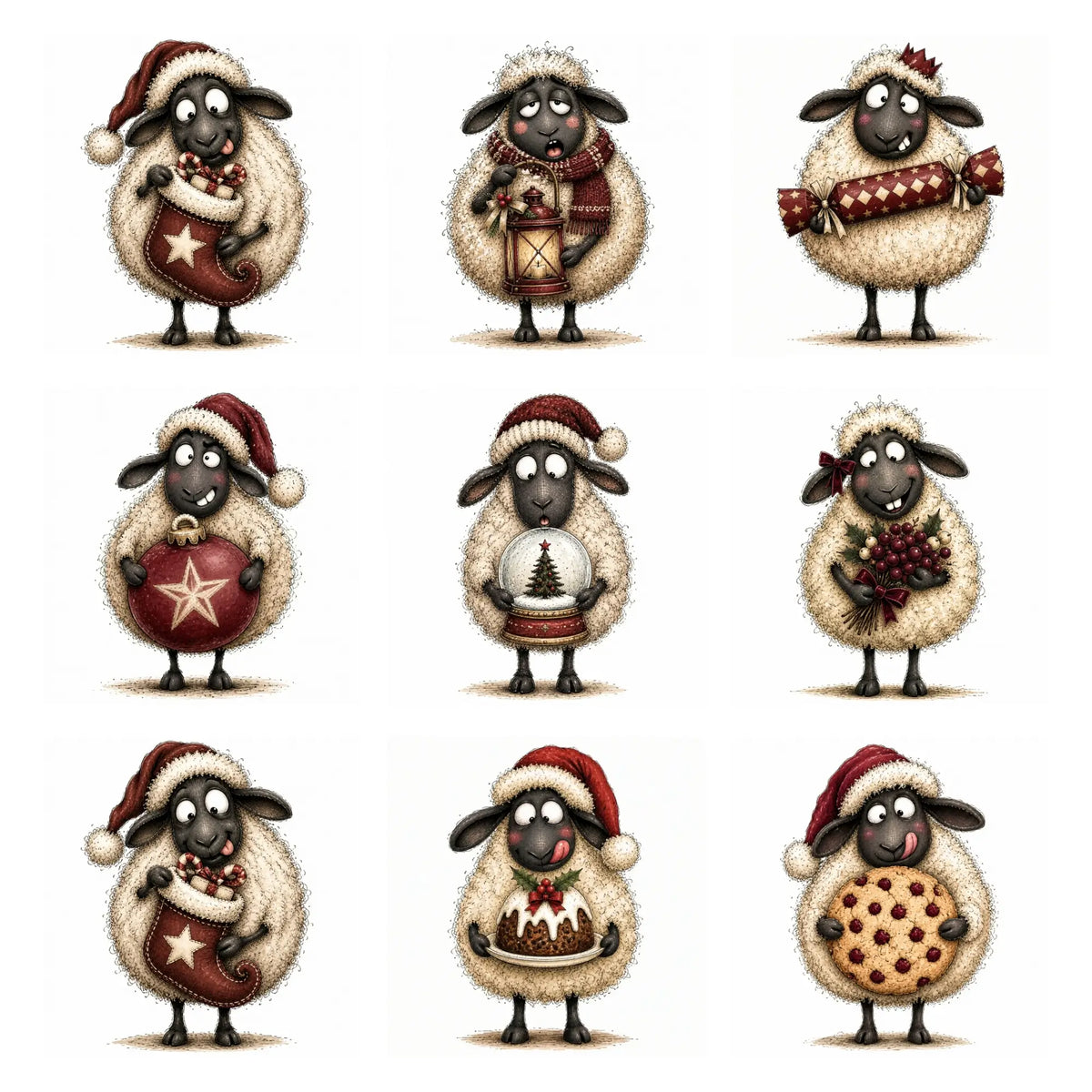 Burgundy Christmas Sheep Clipart