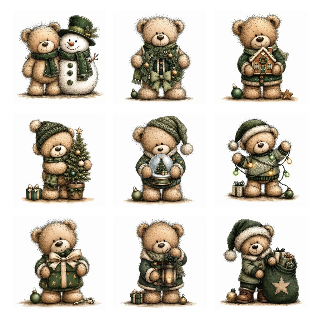Green Christmas Teddy Bear Clipart