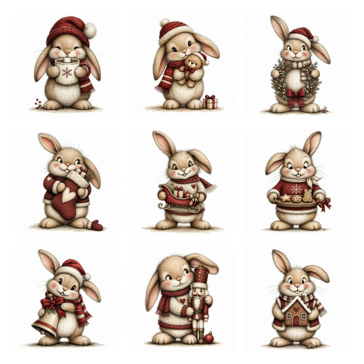 Burgundy Christmas Bunny Clipart