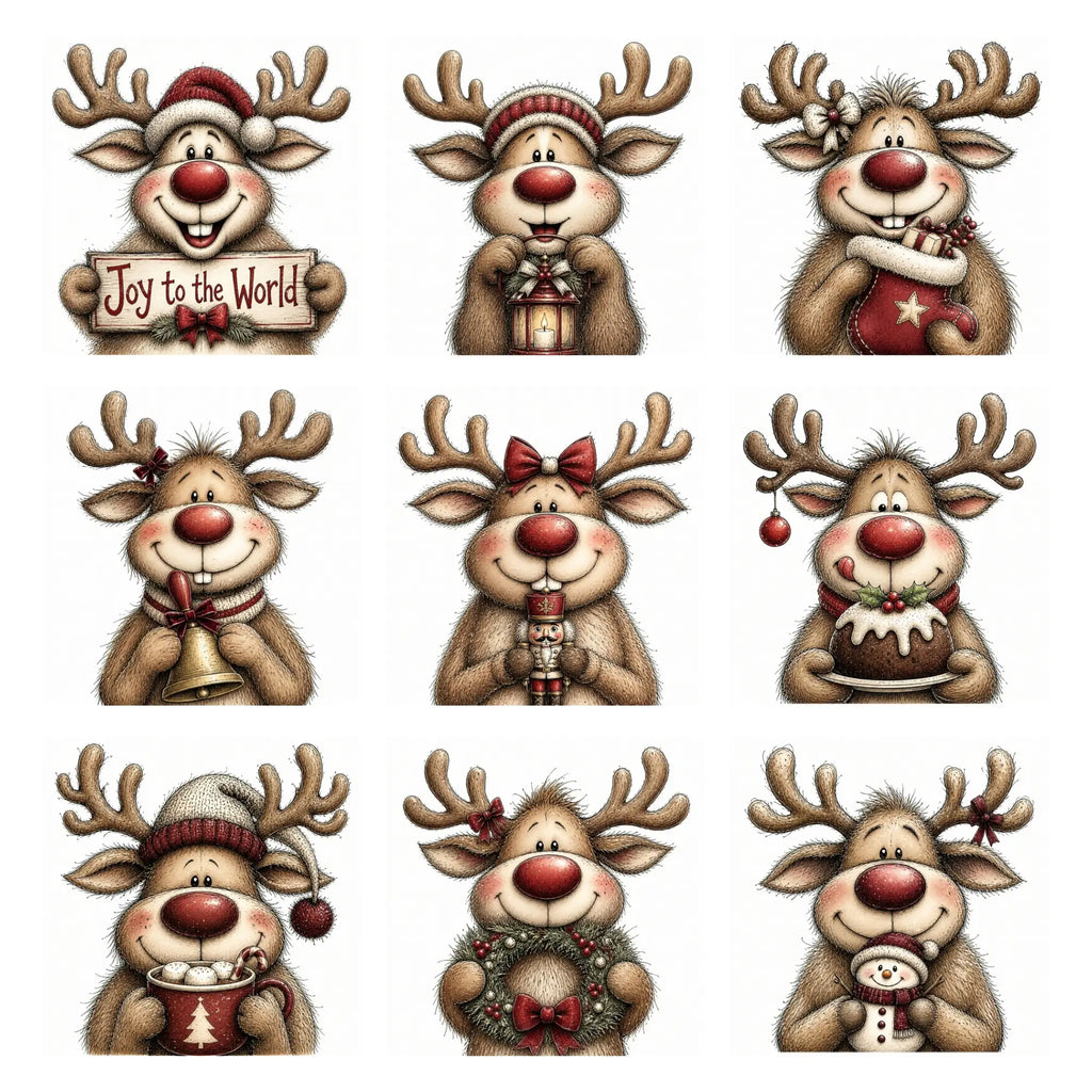 Burgundy Christmas Reindeer Portrait Clipart