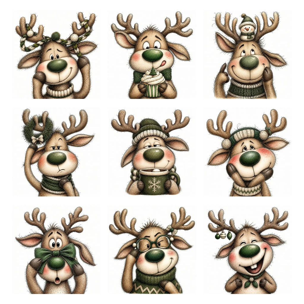 Green Christmas Reindeer Portrait Clipart