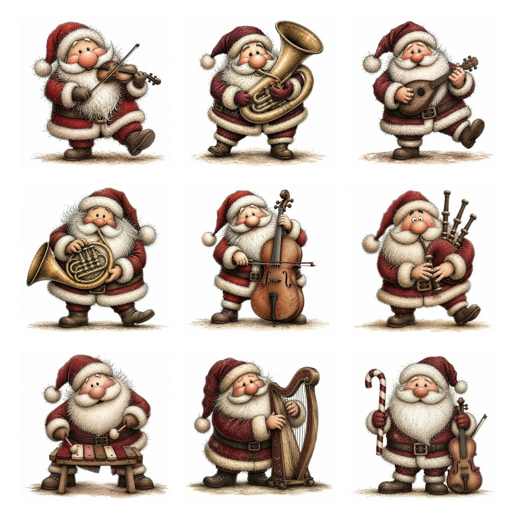 Burgundy Musical Santa Christmas Clipart