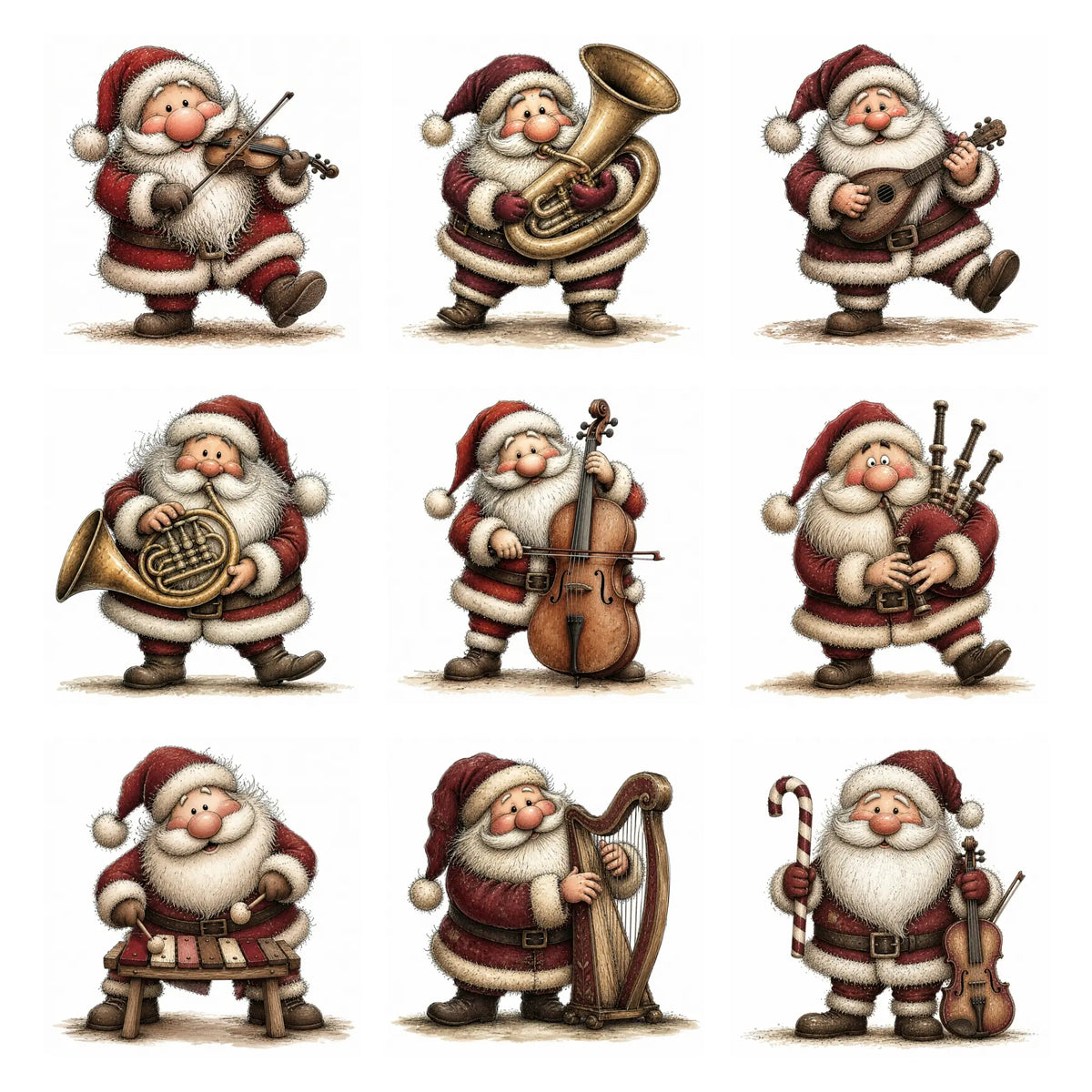 Burgundy Musical Santa Christmas Clipart