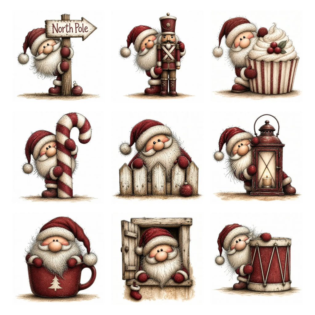 Burgundy Peeking Santa Christmas Clipart