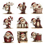 Burgundy Peeking Santa Christmas Clipart