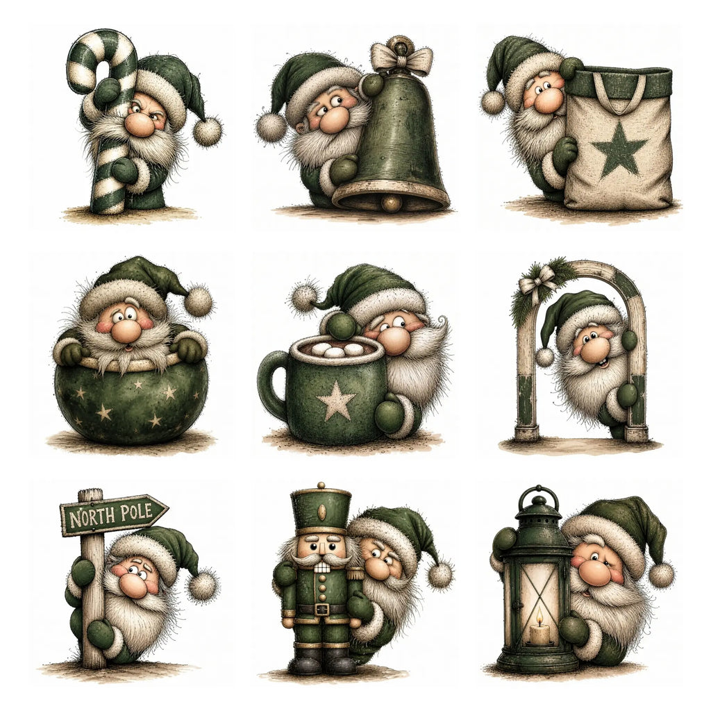 Green Peeking Santa Christmas Clipart
