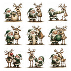 Green Santa & Reindeer Christmas Clipart