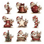 Burgundy Santa & Reindeer Peeking Christmas Clipart