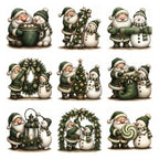 Green Santa & Snowman Christmas Clipart