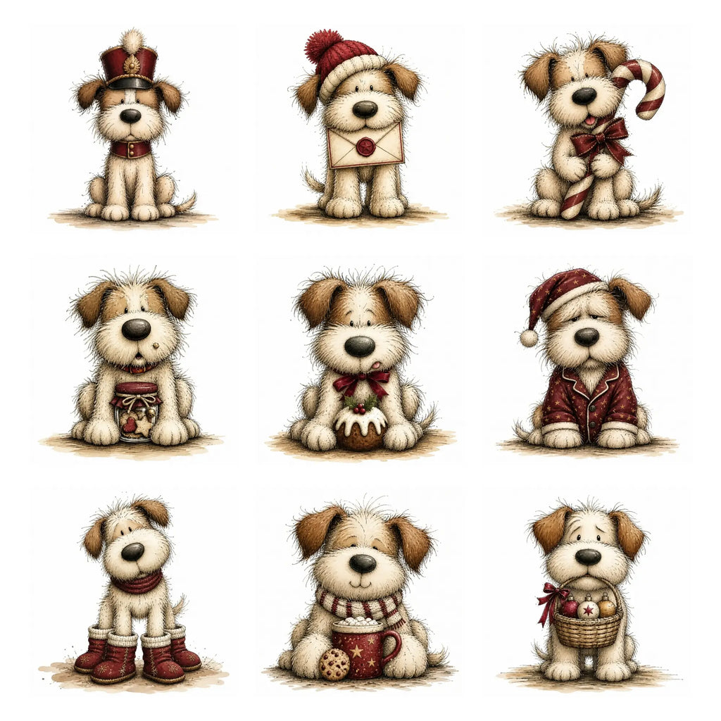 Burgundy Christmas Shaggy Dog Clipart