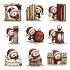 Burgundy Peeking Snowman Christmas Clipart