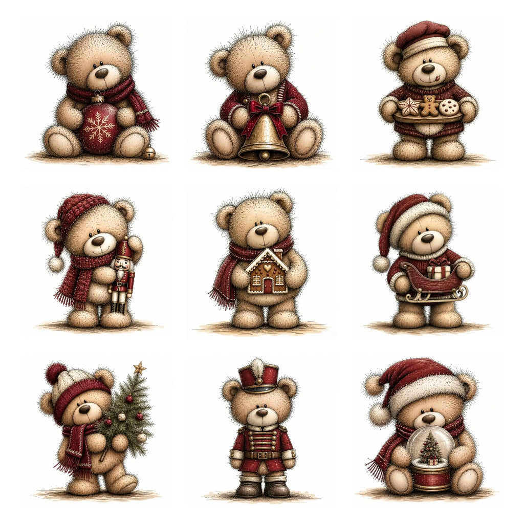 Burgundy Christmas Teddy Bear Clipart
