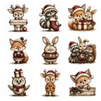 Burgundy Woodland Christmas Animal Clipart