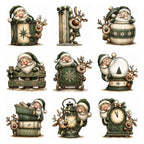 Green Santa & Reindeer Peeking Christmas Clipart