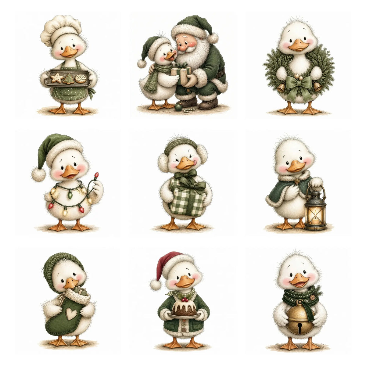 Green Christmas Goose Clipart