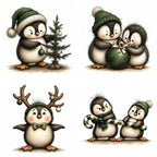 Green Christmas Penguin Clipart