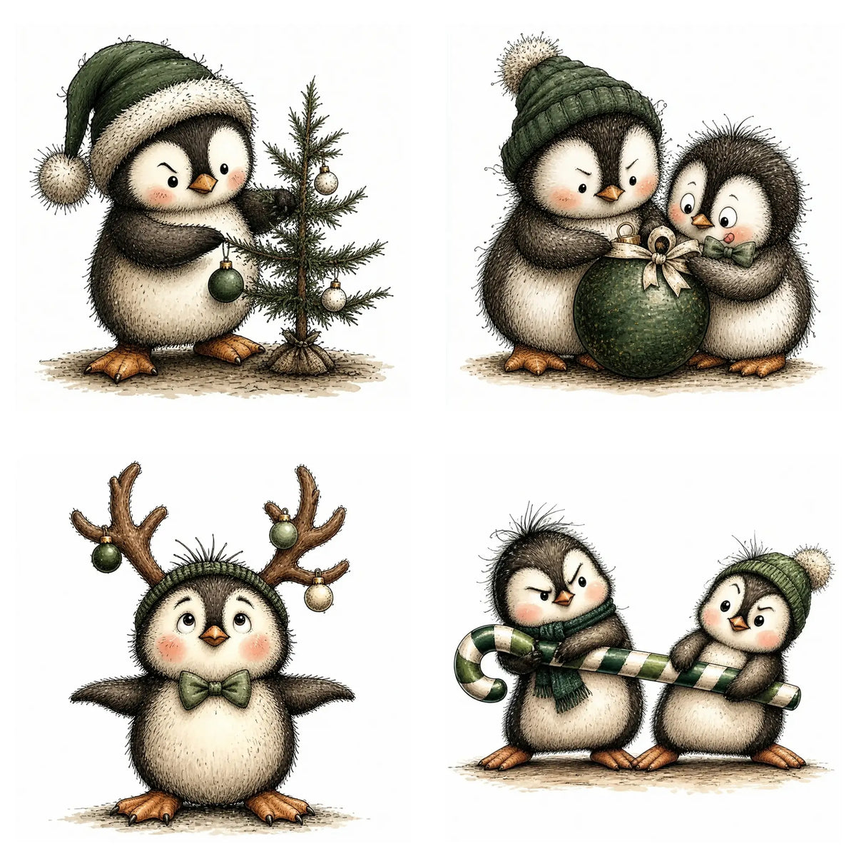 Green Christmas Penguin Clipart