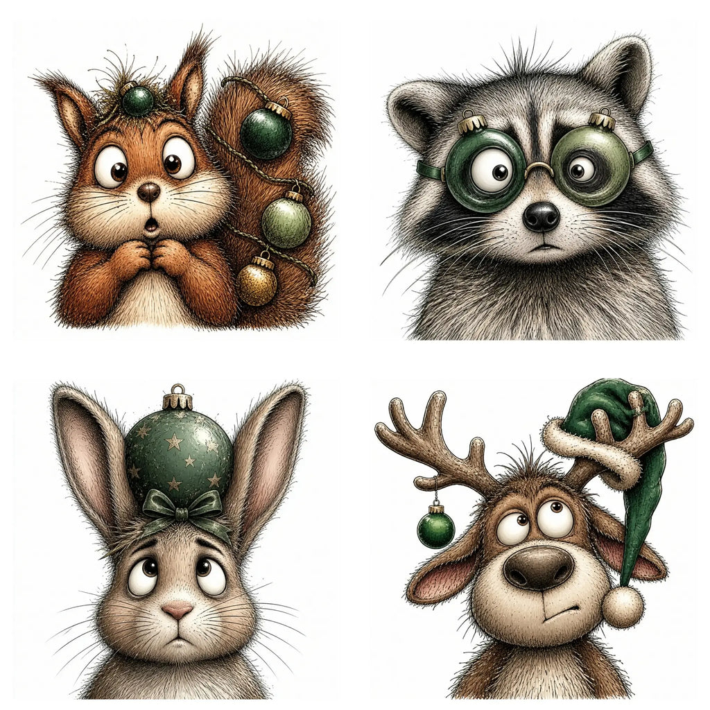 Green Christmas Animal Portrait Clipart