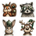 Green Christmas Animal Portrait Clipart