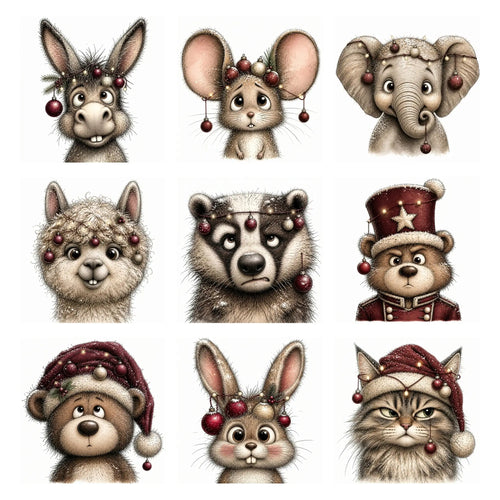 Burgundy Christmas Animal Portrait Clipart