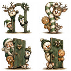 Green Christmas Peeking Animals & Characters Clipart