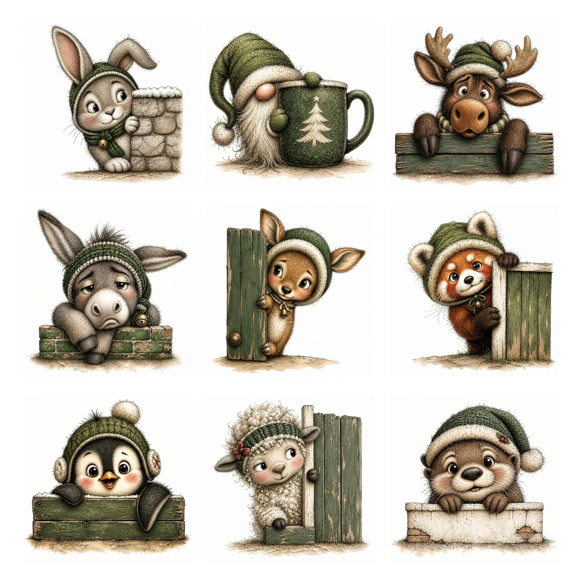 Green Christmas Peekers Clipart