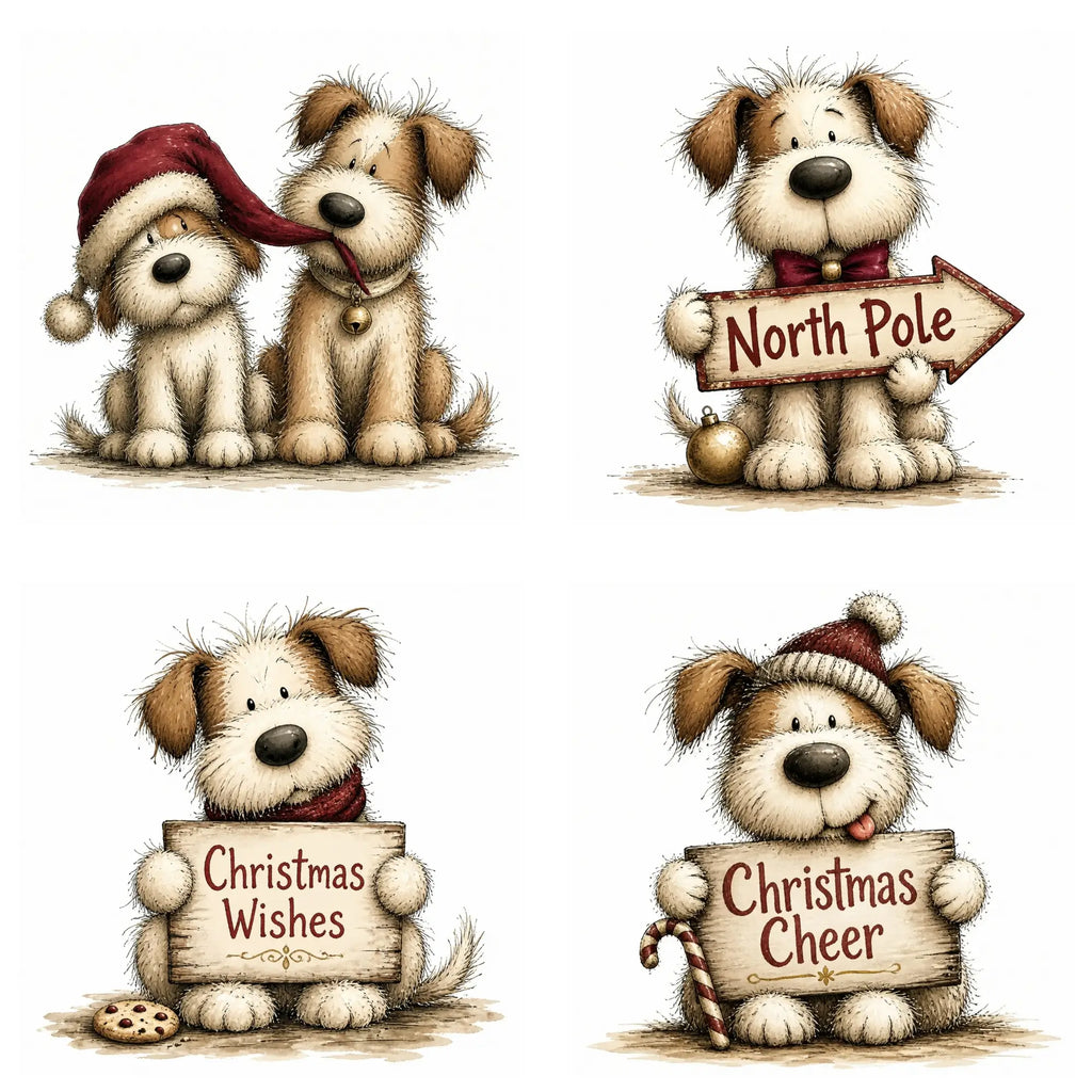 Burgundy Christmas Shaggy Dog Clipart